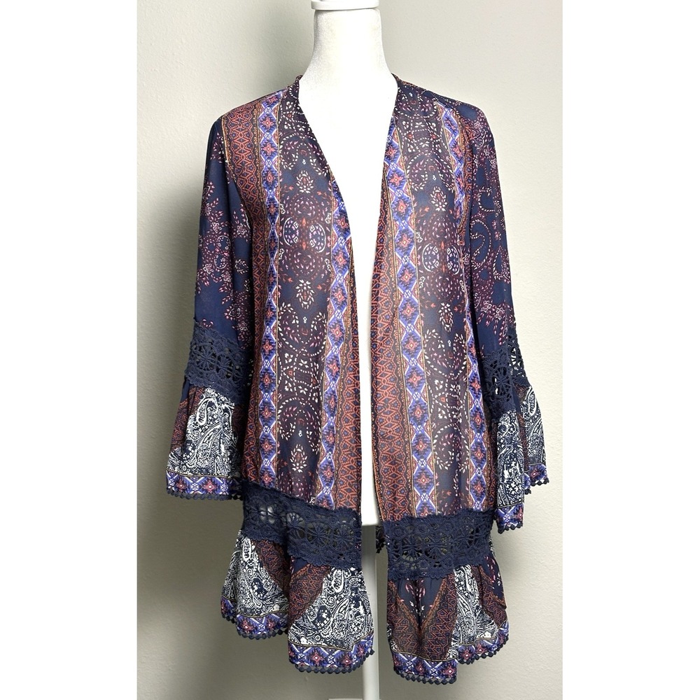 Knox Rose‎ Women's Boho Sheer Open Jacket Size (M) Bell Sleeves